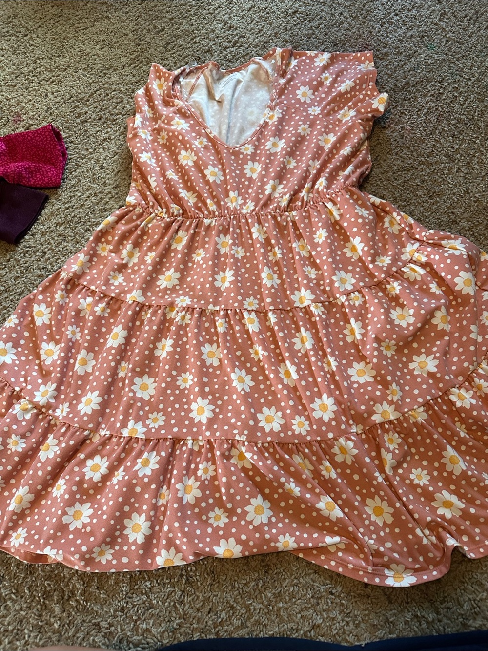 No Boundaries Peach Daisy Tiered Casual Dress